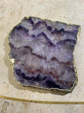 Amethyst Geode Slice Coaster with Gold Electroplated Edge